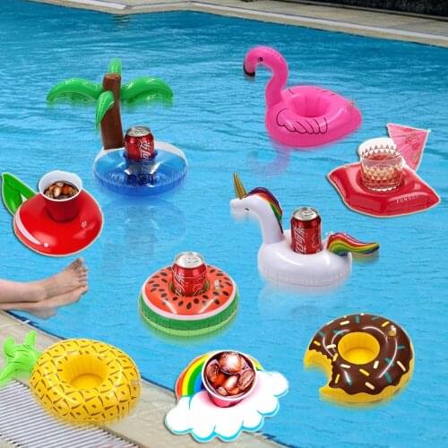 A Set Mini Inflatable Cup Holder Unicorn Flamingo Drink Holder Swimming Pool Float Bathing Kids Toy Party Decoration Bar Coaster