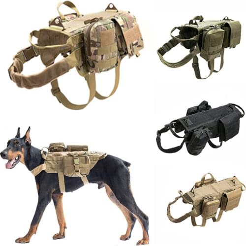 New Tactical Service Dog Vest Training Hunting Molle Nylon Water-resistant Military Patrol Adjustable Dog Harness Handle Hunting