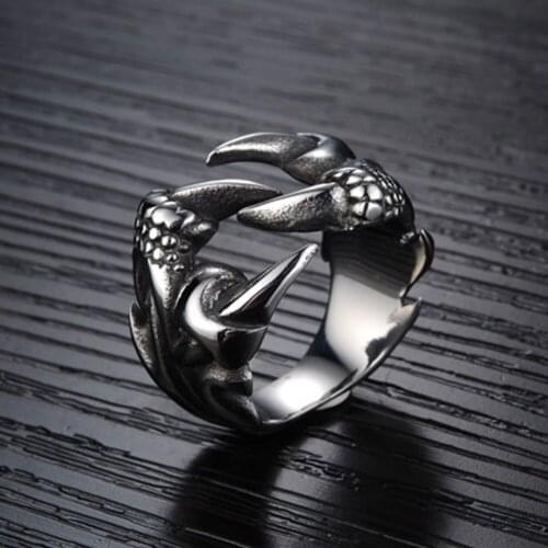 New Rock Punk Male Biker Rings Stainless Steel ring Dragon Claw Rings For Men Vintage Gothic Jewelry Drop Shipping