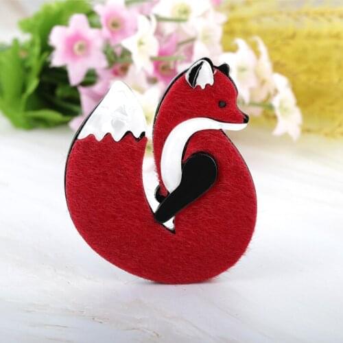 OI New Arrival Cute Acrylic Leather Fox Brooches Gold Color Handmade Fashion Animal Brooch Scarf Clip Suit Hats Dress Accessory
