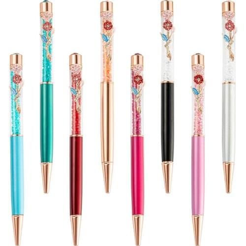 2020 New Design High-end style delicate flower decoration clip metal Ballpoint pen with custom logo