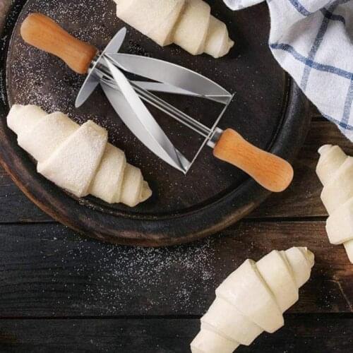 Stainless Steel Rolling Croissant Cutter Wheel Dough Pastry Knife Wooden Handle Baking Kitchen Knife Kitchen Accessories Cocina