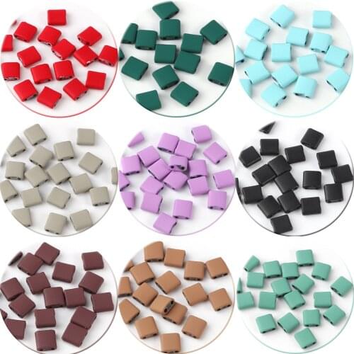 Wholesale Rubber Hematite Two Hole Beads Candy Color Charms Geometric Pattern Flat Beads For Bohemia Necklace Wristband Making
