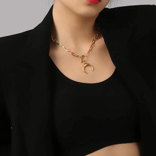Half Moon Necklace Stainless Steel Ox Horn Toggle Necklace For Women Gold/Silver Color Metal Crescent Luna Choker Collier