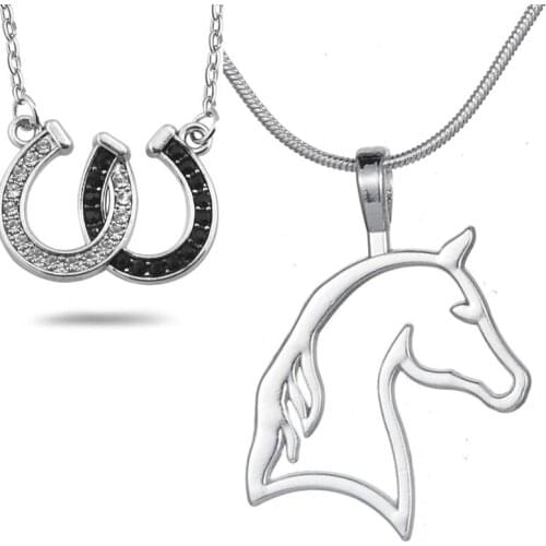 Fashion Women Mens Crystal Horseshoe Pendant Horse Outline Necklace Equestrian Cowgirl Mustang Horse Lovers Jewelry Gifts