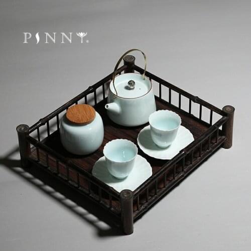 PINNY Purple Bamboo Fence Tea Trays Semi Manual Tea Board Chinese Kung Fu Tea Accessories Tea Ceremony Decorations