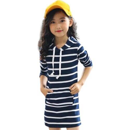 Dress Girl Striped Dresses For Girl Slim Hooded Kids Dresses Autumn Novelty Cotton Clothes For Girls Christmas 6 8 10 12 14 Year
