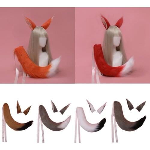 Lolita Plush Hairpin Ears Headband Tail Set Furry Hairband Cute Headpiece Anime Fancy Dress Cosplay Accessories