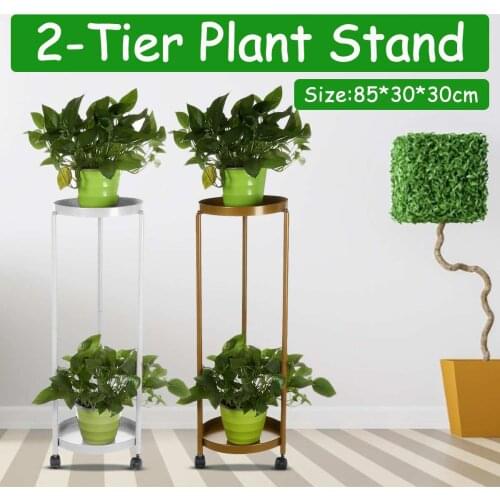 2 Tiers Plant Pot Stand Flower Heighten Metal Shelves Plant Stand Display Shelf Balcony Decor Succulent Plant Shelf With Wheels