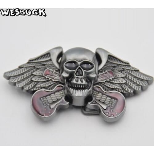WesBuck Brand Belt Buckls Western Silver Color 3D Music Belt Buckle With Skull Metal Cowboy Belt Head Fit 4cm Wideth Belt