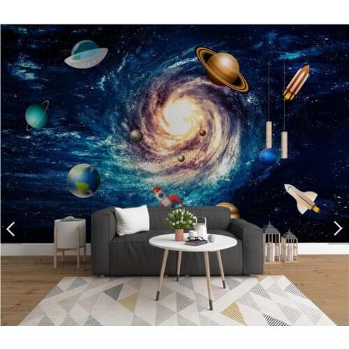 Hand Painted Space Kids Bedroom Mural Photo Wallpaper for Living Room Bedroom Printed Wall Paper Contact Paper 3d Wall Murals