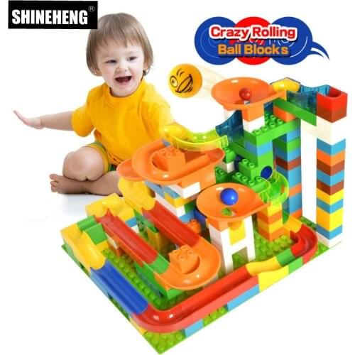 SHENGHENG 123pcs Marble Race Run Maze Balls Rolling Building Blocks Compatible with Big Brand Large Kids DIY Construction Bricks