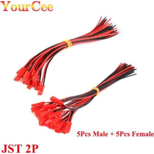 10Pcs/lot JST Plug Cable Length 100mm 200mm 2 Pin Connector 5Pcs Male + 5Pcs Female For RC BEC Battery Helicopter DIY FPV Drone