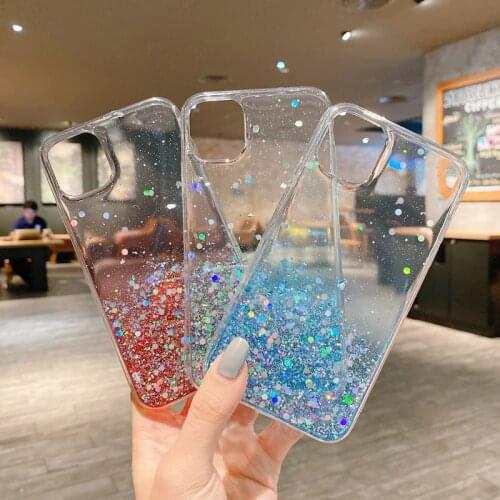 Clear Glitter Star Phone Case For iPhone 12 Mini Pro XS Max XR X 7 8 Plus SE 2 Gradient Soft TPU Anti-Fall Cover For iPhone 11