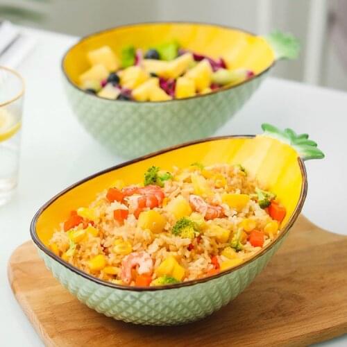 Salad Bowl Pineapple Dishes Household Creative Ceramic Tableware Cute Girl Heart Noodle Soup Bowl Single Fruit Plate