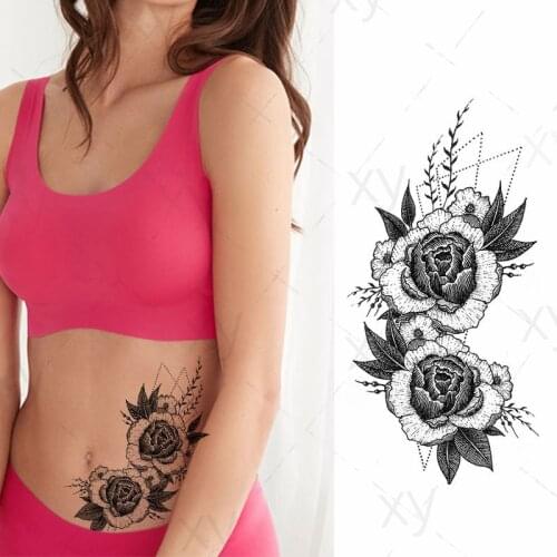Tattoo Sticker Sketch Flower Sexy Woman Rose Black and White Fake Arm Temporary