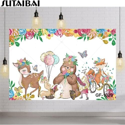 Cartoon Jungle Forest Wild Animal Safari Party Backdrop Newborn Baby Shower 1st Birthday Backdrop Vinyl Photography Background