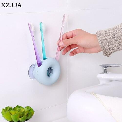 XZJJA Creative Donut Bathroom Tooth Brush Storage Racks Strong Suction Cups Toothbrush Holder Plastic Razor Brush Container