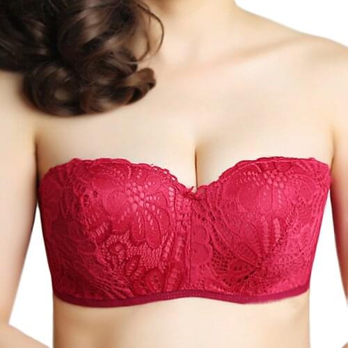 Elegant Womens Lace Strapless Bra Multi-way Bra Half Cup Push Up Bralette Lace Embroidery Underwire Lingerie for Woman 42 C D