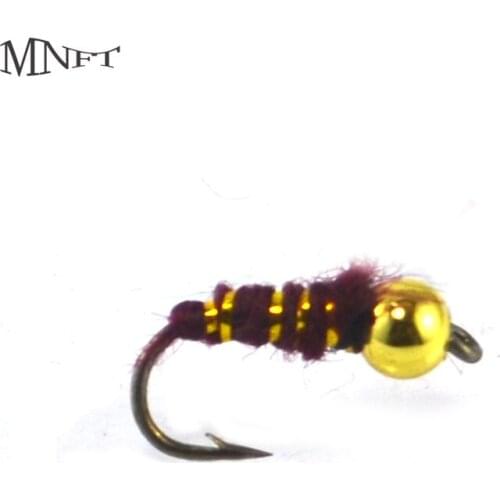 MNFT 10PCS Gold Bead Head Nyphm Larva Trout Bream Blue Gill Fly Fishing Bass Dry Hook Size 14