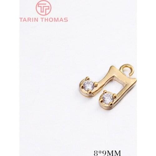 4PCS 8x9MM Hole 1MM24K Gold Color Plated Brass with Zircon Music Charms Pendants High Quality Diy Jewelry Accessories