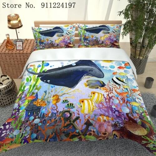 2/3PCS Luxury Bedding Set Tropical Fish Duvet Cover Set Marine Life Quilt Cover Set Microfiber Bed Linen Children 240x220cm