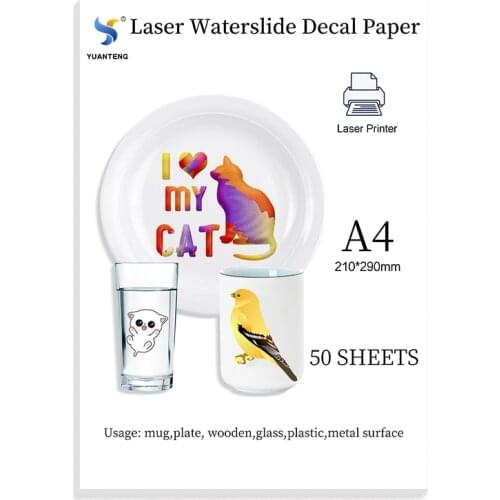 A4*50 Sheets) Transparent Waterslide Decal Paper for Inkjet Printer A4 Water Slide Transfer Printable Paper for DIY Cups Mugs
