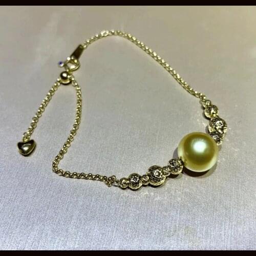 UBESTNICE Real 18K Yellow Gold Laser Beads Chain Bracelets Natural Seawater Golden Pearl AU750 Fine Jewelry For Women Party Gift