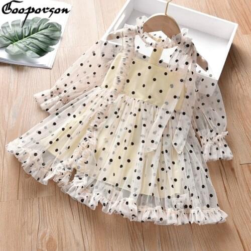 Kids Dresses for Girls Autumn Long Sleeve Princess Dress Stringy Selvedge Lace Bow Costume Summer Dots Outfits Cute Vestidos