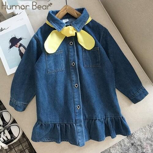 Humor Bear NEW Girl Denim Dress Autumn Long Sleeve Casual Toddler Baby Dress Princess Bow Chiristmas Party Dresses Kids Clothe