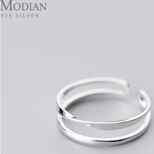 Modian Minimalist Double Circle Line Simple Ring for Women Open Adjustable Sterling Silver 925 Finger Ring Fine Jewelry Bijoux