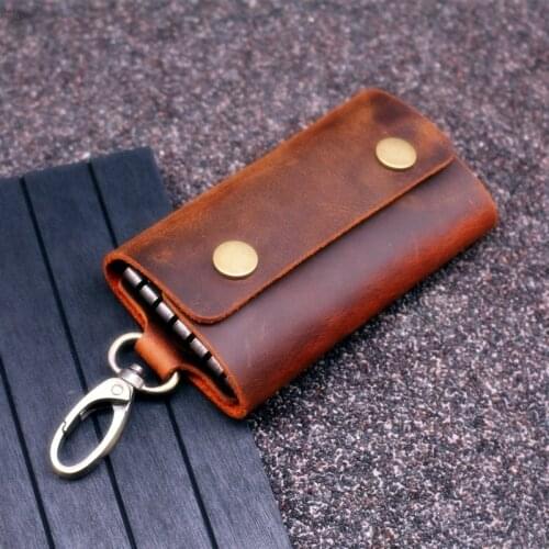 Genuine Leather Handmade Key Wallet Men Holder Keychain Pouch Purse Zipper Designer Housekeeper Car Small Key Case Keys Pouch