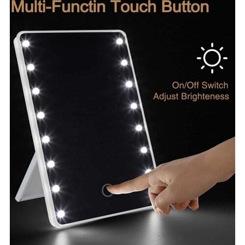 Makeup Mirror with 16 LEDs Cosmetic Mirror with Touch Dimmer Switch Battery Operated Stand for Tabletop Bathroom Travel