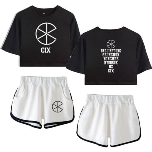 KPOP CIX 1st EP ALBUM 'HELLO' Chapter 1. Hello,Stranger print Leisure Women Two Piece Set Shorts+lovely T-shirts casual Clothes