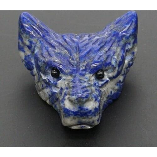 Wolf Head Pendant Natural Gemstone Lapis Figurine Crystal Carved Necklace Fashion Jewelry 1.4"