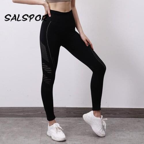 SALSPOR Hollow Out Sport Leggings Women Fitness Basic Legging Training Running Femme Leggins Work Out Quick Dry High Waist Pants