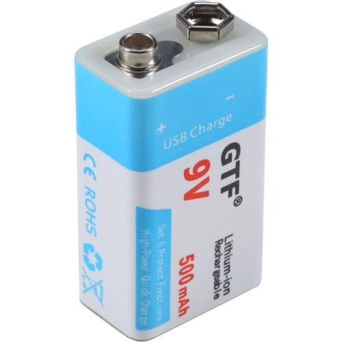 500mah 9 Volt Micro USB Li-ion Rechargeable Battery 6F22 9V Battery for RC Helicopter Model Microphone Toy KTV Multimeter Use 9V
