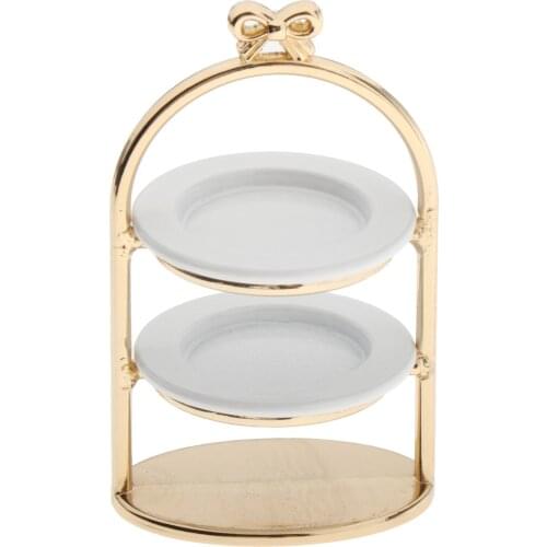 1/12 Dollhouse Miniature Gold 3-Tier Dessert Food Fruit Cake Rack Stand