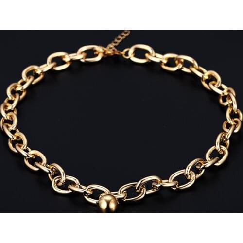 Trendy Vintage Ball Simple Two Color Antique Silver Plated Punk Hiphop Rock Style Necklace for Women Girl Retro Party Jewelry