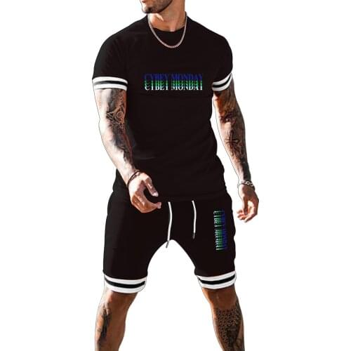 2021 Summer New Products Tiger Shield Striped Print Casual Running Mens Suit Short Sleeve T-Shirt + Sports Shorts 2 Piece Set