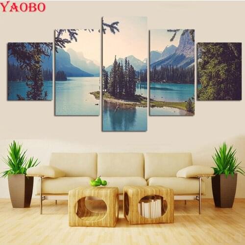 5pcs set DIY Diamond Painting Natural Landscape Lake,Full square round Drill Rhinestone Embroidery,mosaic picture,home decor