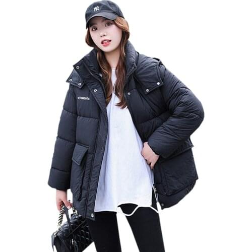 2021 New Winter Jacket Loose Women Parkas Hooded Casual Down Cotton Padded Parka Female Jacket Short Coat English Warm Outwear