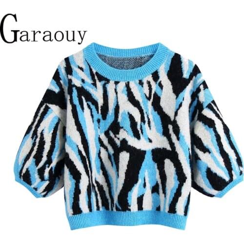 Garaouy 2021 New Women Early Autumn Knitted Sweater Fashion Animal Short Pullovers Loose Short Sleeve Clothing Sweaters ZA