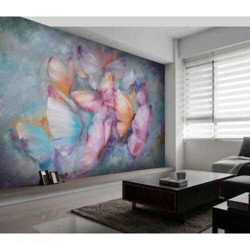 Custom Any 3D wall papers European-style hand-painted oil painting colorful butterflies Living Room Bedroom Wallpaper Fresco 3d