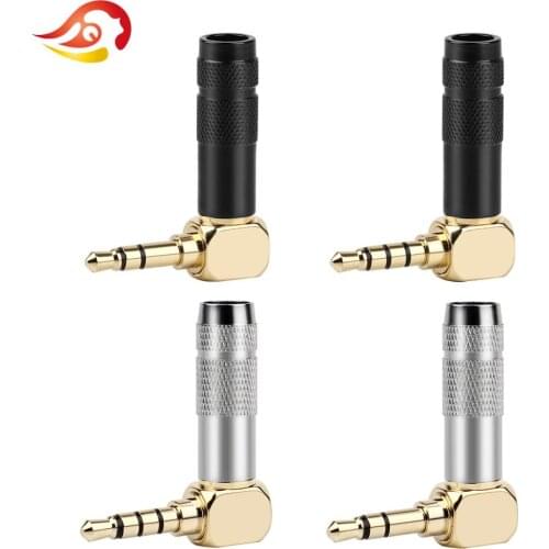 QYFANG 3.5mm 3/4 Poles Earphone Plug Audio Jack HiFi Headphone 6.0mm Wire Hole Gold Plated Bend 90 Degree Solder Line Connector