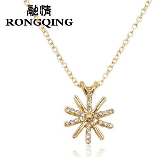 RONGQING 1pcs Bijoux Fashion 2018 Gold Silver Sunflowers Crystal Rhinestone Necklaces & Pendants Women Necklace With Pendant