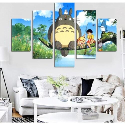 5 Panel Modern Miyazaki Hayao Totoro Art HD Print Modular Wall Painting Poster Picture For Kids Room Cartoon Wall Cuadros Decor