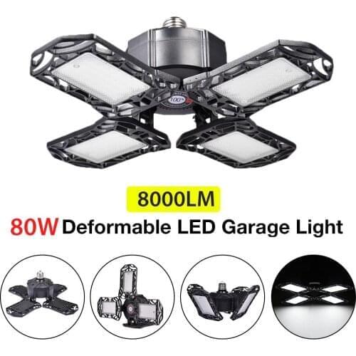 Super Bright Led Garage Light 80w Deform Industrial Lamp E27 Waterproof High Bay Light Warehouse Workshop Ceiling Light 85-265v