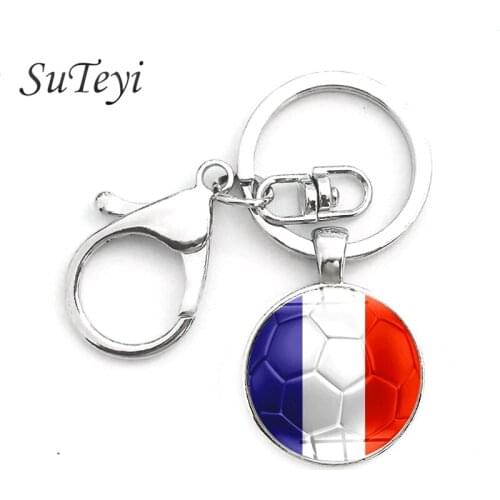 SUTEYI France Vatican City Flags Pendant Key Chain Philippines Eritrea Flags Glass Mens Car Key Ring Soccer Fans Gift jewelry