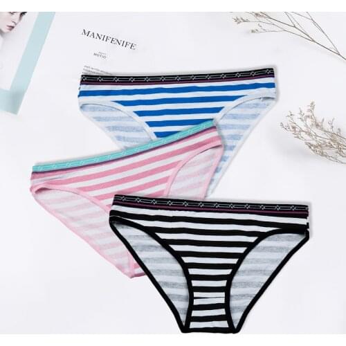 Cotton Womens Panties Sexy Briefs Female Underwear Lingerie Bikini Ladies Knickers Breathable Striped 3 Pcs/set FUNCILAC